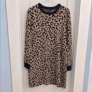 J. Crew Cotton Wool Blend Leopard Print Sweater Dress Size Large